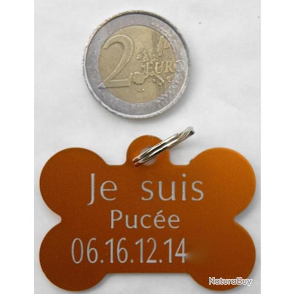 MEDAILLE Grav�e chien orange "os" grand mod�le gravure, personnalisation offerte
