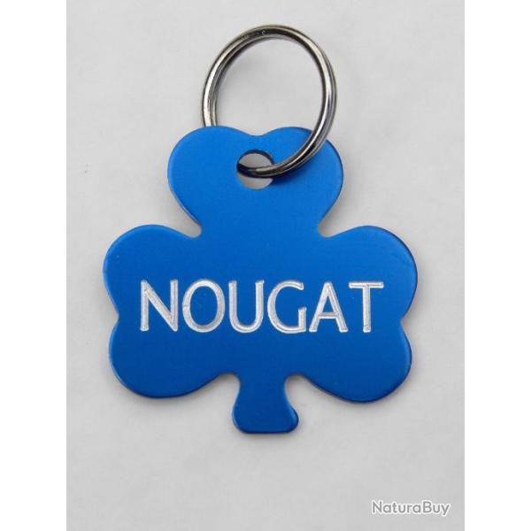 MEDAILLE Grav�e chien bleue "TREFLE" gravure, personnalisation offerte