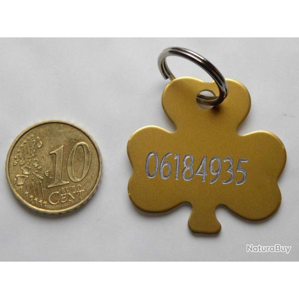 MEDAILLE Grav�e chien dor�e "TREFLE" gravure, personnalisation offerte