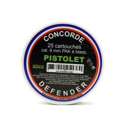 Bo&icirc;te de 25 cartouches &agrave; blanc pistolets d'alarme calibre 9mm PAK