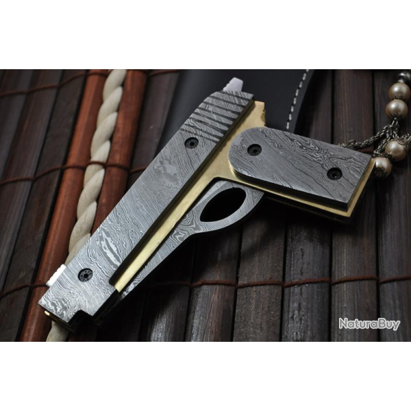 Original couteau pliant damas en forme de pistolet ! (2)
