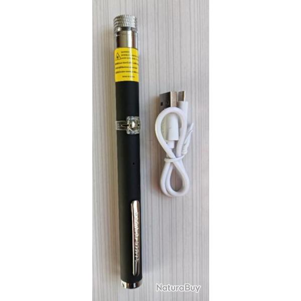 POINTEUR STYLO LASER BLEU VIOLET AVEC EFFETS LUMINEUX RECHARGEABLE DE 0,4 MW (NEUF)