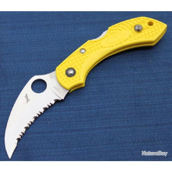 Couteau Spyderco Dragonfly 2 Hawkbill Salt Acier H1 Serr Manche Yellow FRN Made Japan SC28SYL2HB