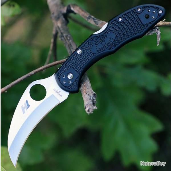 Couteau Spyderco Tasman Salt 2 Hawkbill Salt Lame Acier H1 Manche Black FRN Made Japan SC106PBK2
