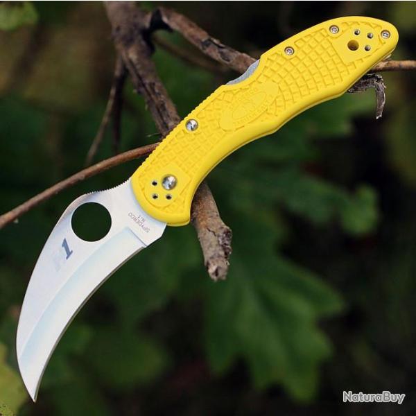 Couteau Spyderco Tasman Salt 2 Hawkbill Salt Lame Acier H1 Manche Yellow FRN Made Japan SC106PYL2 -