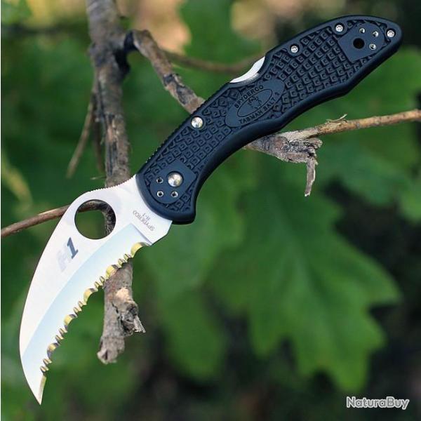 Couteau Spyderco Tasman Salt 2 Hawkbill Salt Lame Acier H1 Serr Manche Black FRN Japan SC106SBK2