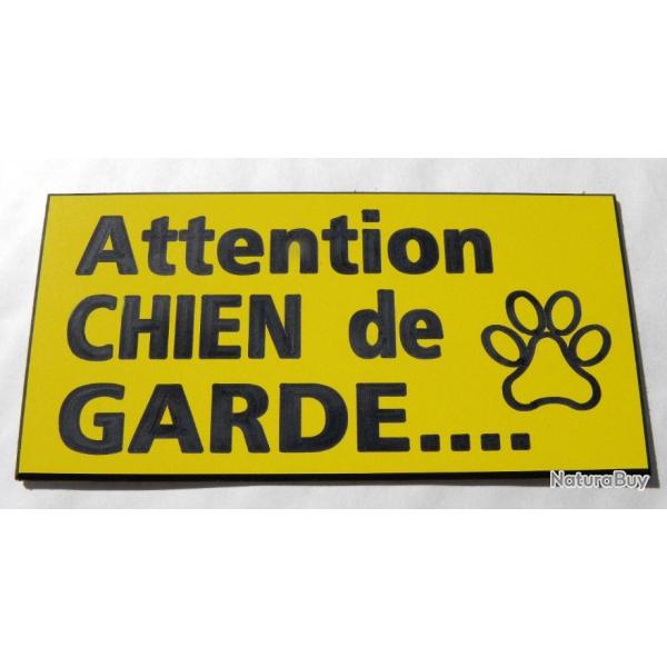 Plaque adh�sive "Attention CHIEN de GARDE" format 48 x 100 mm fond JAUNE