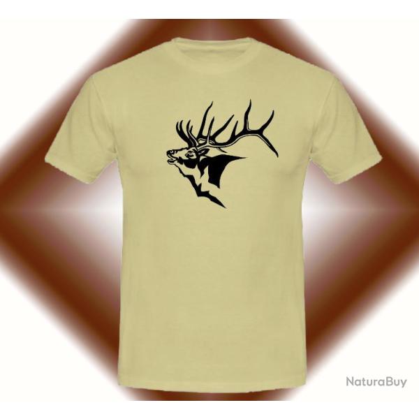 Tee-shirt Blanc, Beige ou Noir avec impression Cerf au brame