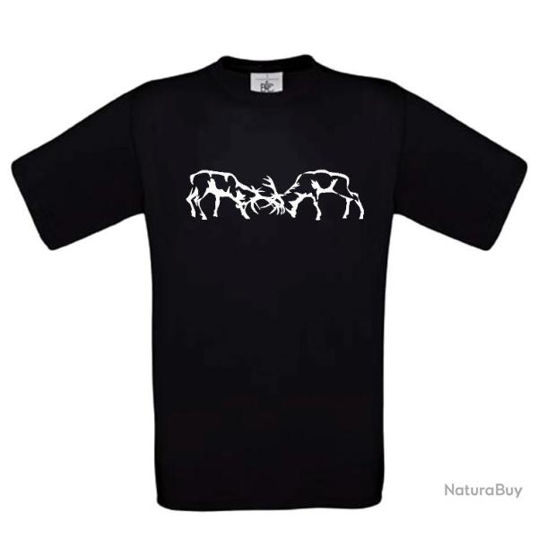 Tee-shirt Blanc, Beige ou Noir avec impression Cerfs au combat