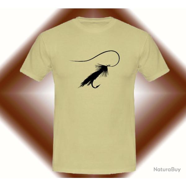 Tee-shirt Blanc, Beige ou Noir avec impression P�che � la mouche