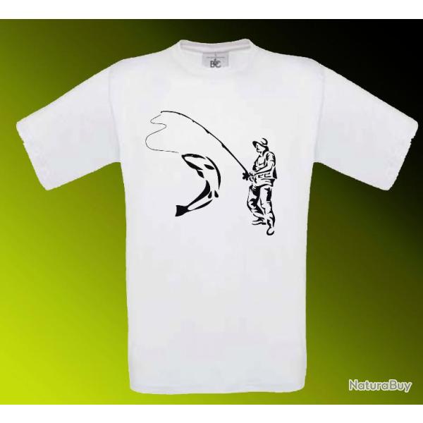 Tee-shirt Blanc, Beige ou Noir avec P�cheur