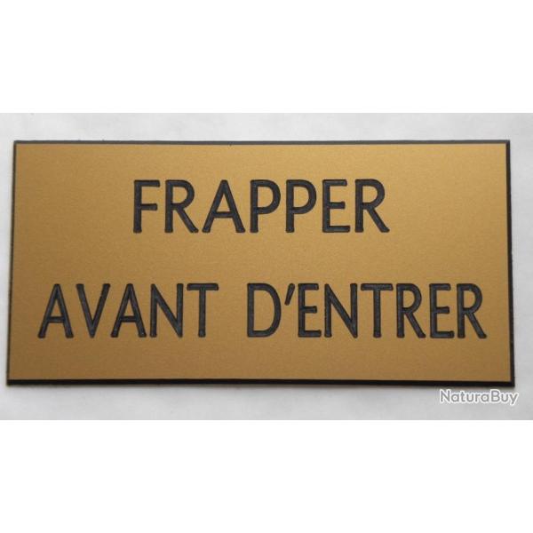Plaque adh�sive "FRAPPER AVANT D'ENTRER" format 48 x 100 mm fond OR