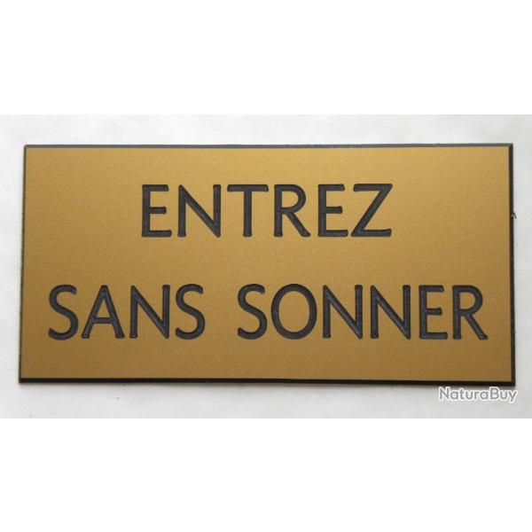 Plaque adh�sive "ENTREZ SANS SONNER" format 48 x 100 mm fond OR