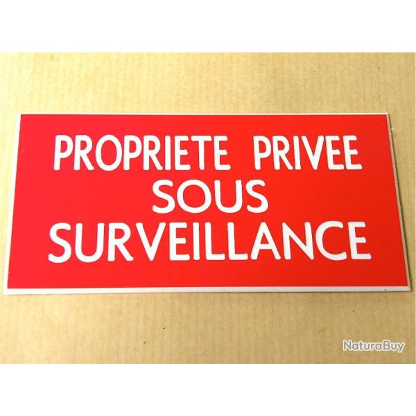 Plaque adh�sive "PROPRIETE PRIVEE SOUS SURVEILLANCE" format 48 x 100 mm fond ROUGE