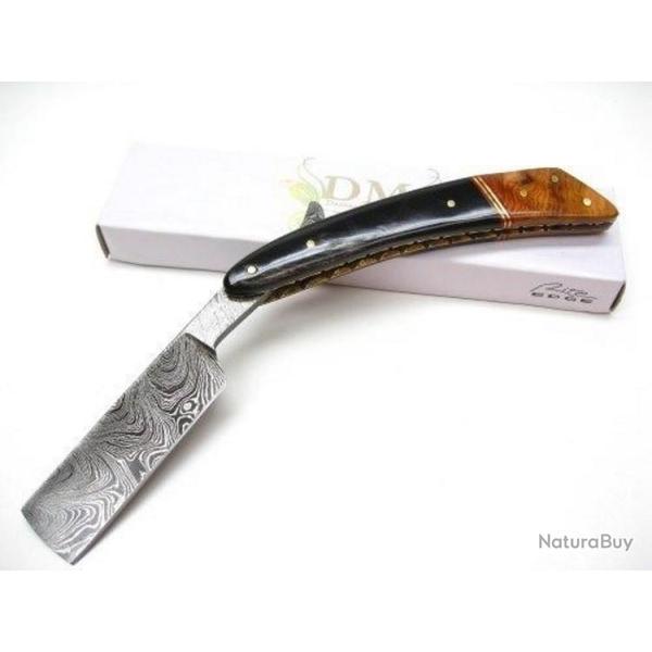 Rasoir Coupe Choux Lame Damas 256 Couches Manche Corne & Noyer DM1116WN