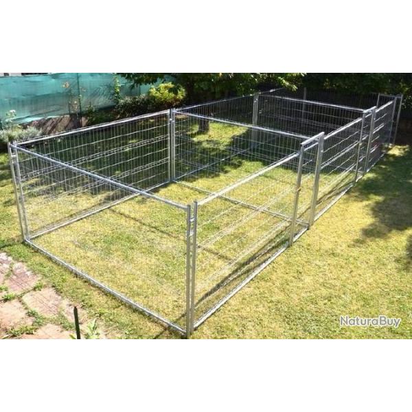 Chenil triple accol� 3x25 m� renforc� chenil XXL enclos chien parc chien cage chien chenil GALVANISE