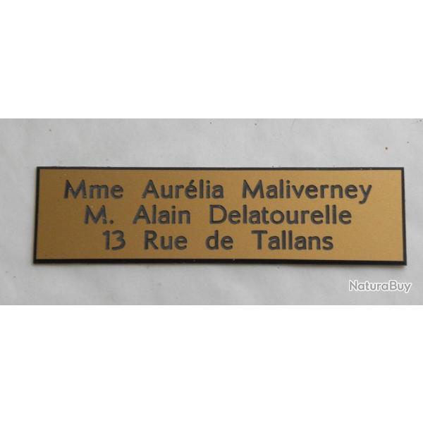 Plaque de boite aux lettre 3 lignes  format 25 x 100 mm personnalisable fond OR