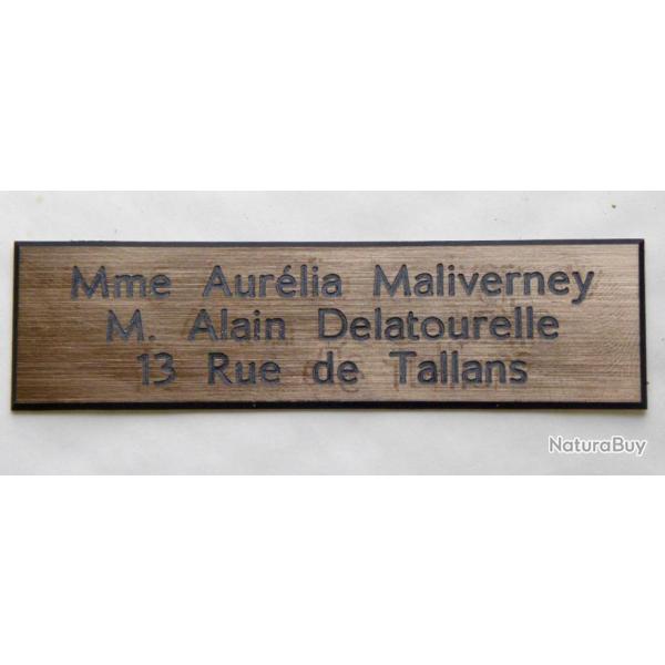 Plaque de boite aux lettre 3 lignes  format 25 x 100 mm personnalisable fond CUIVRE