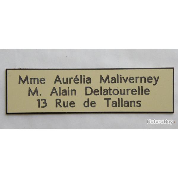 Plaque de boite aux lettre 3 lignes  format 25 x 100 mm personnalisable fond IVOIRE