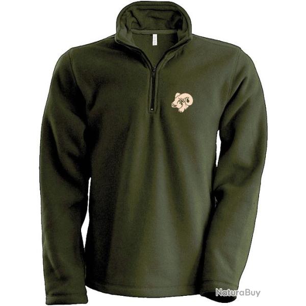 Sweat Polaire kaki avec broderie Mouflon