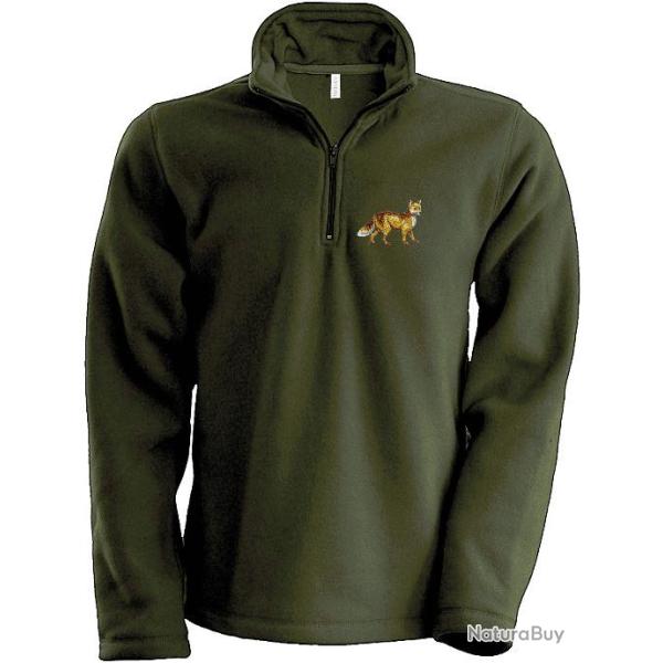 Sweat Polaire kaki avec broderie Renard