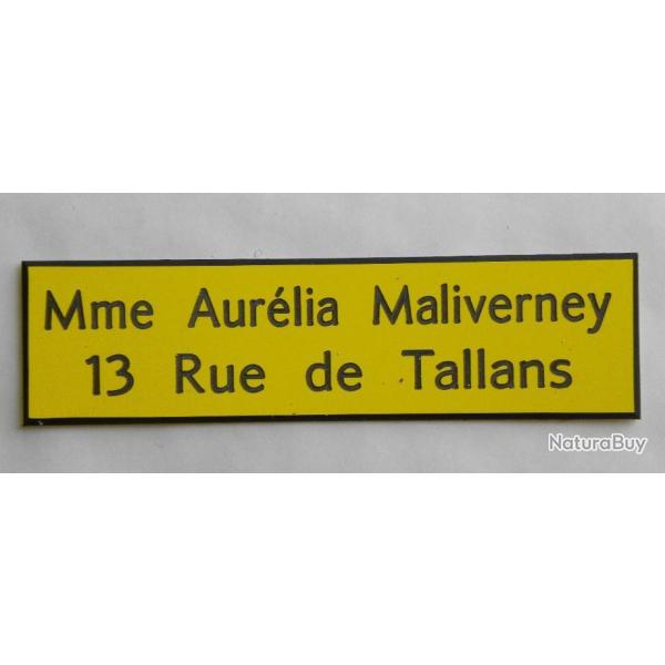 Plaque de boite aux lettre 2 lignes  format 25 x 100 mm personnalisable fond JAUNE
