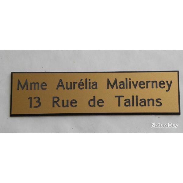 Plaque de boite aux lettre 2 lignes  format 25 x 100 mm personnalisable fond OR