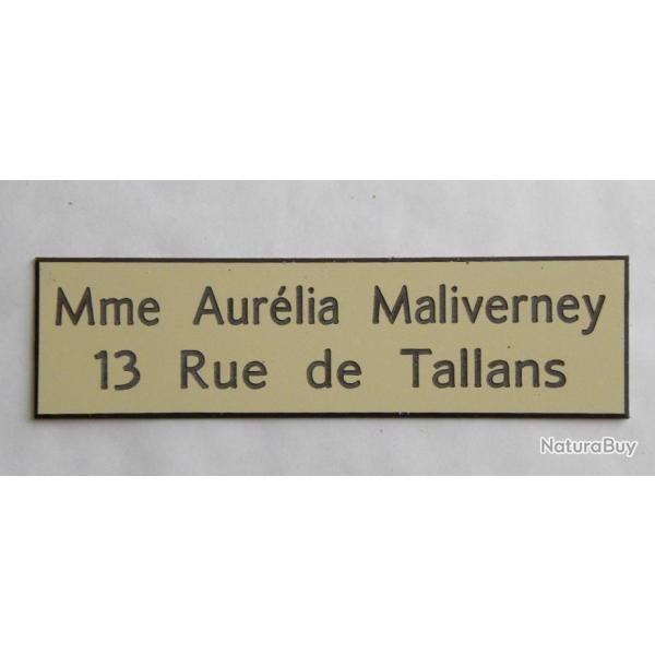 Plaque de boite aux lettre 2 lignes  format 25 x 100 mm personnalisable fond IVOIRE