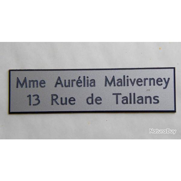 Plaque de boite aux lettre 2 lignes  format 25 x 100 mm personnalisable fond ARGENT