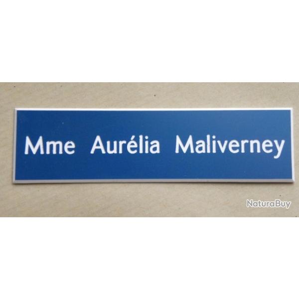 Plaque de boite aux lettre 1 ligne  format 25 x 100 mm personnalisable fond BLEU