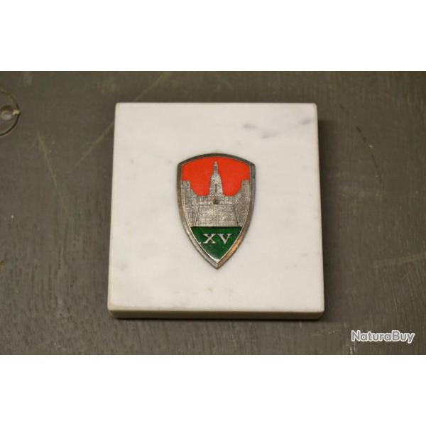 Presse papier marbre avec insigne 15� brigade motoris�e 15 BM / XV� brigade blind�e 15 XV