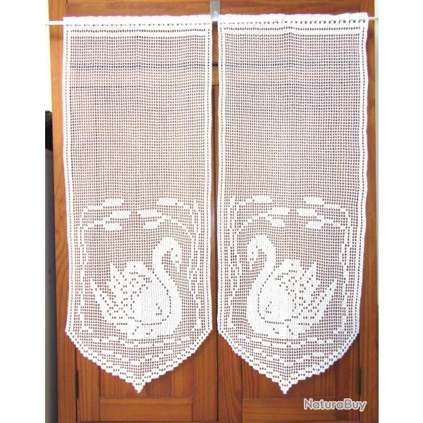 Rideaux Brise-vue Cygnes Oiseaux crochet fait main.