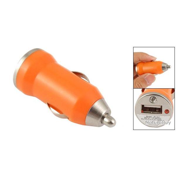 Chargeur USB Allume Cigare 1A pour iPhone Samsung Android GPS MP3, Couleur: Orange