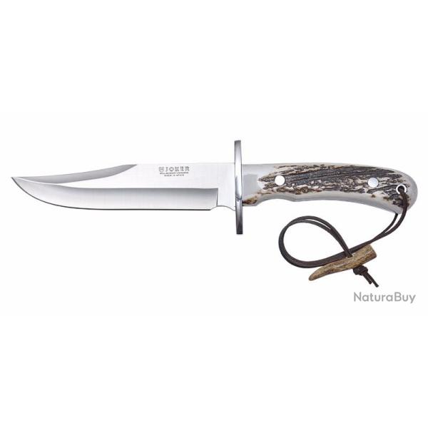 COUTEAU JOKER LAME 160 MM MANCHE EN BOIS DE CERF +ETUI CUIR (012679)