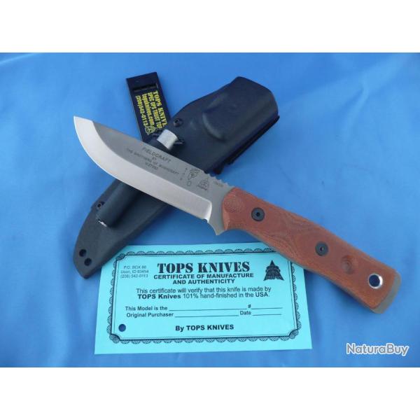 Couteau TOPS BOB Fieldcraft Hunter Acier 154CM Manche Tn Micarta Etui Kydex Made In USA TPBROS154TC