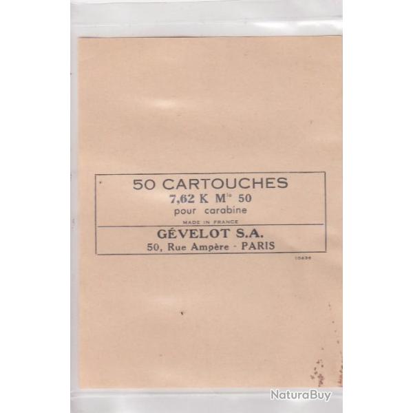 Une tiquette GEVELOT - SFM neuve et originale  30 M1 CARBINE (5936)