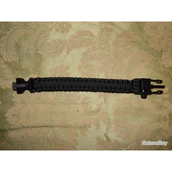 Bracelet paracorde avec sifflet et firesteel - noir