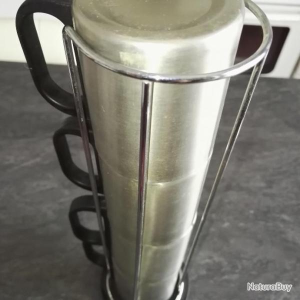 Lot 4 mugs chrom�s avec support