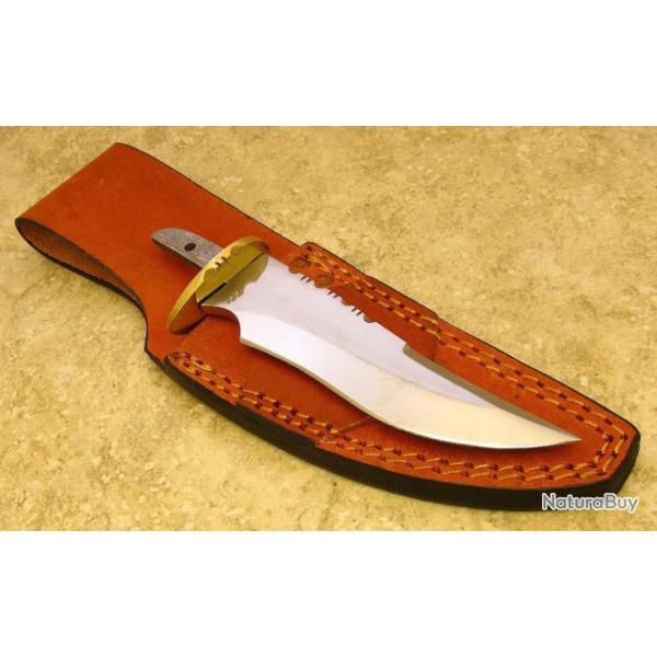 Lot de 2 Lames de Couteau  Customiser Drop Blade Acier Carbone Dos Guilloch + Etui Cuir BLSOB6