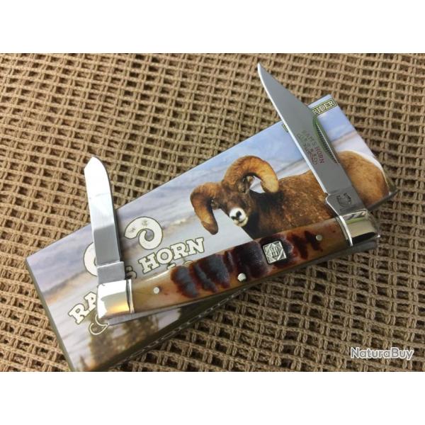 Couteau Rough Rider Stockman Rams Horn 2 Lames Acier 440 Manche Corne de B�lier RR1596
