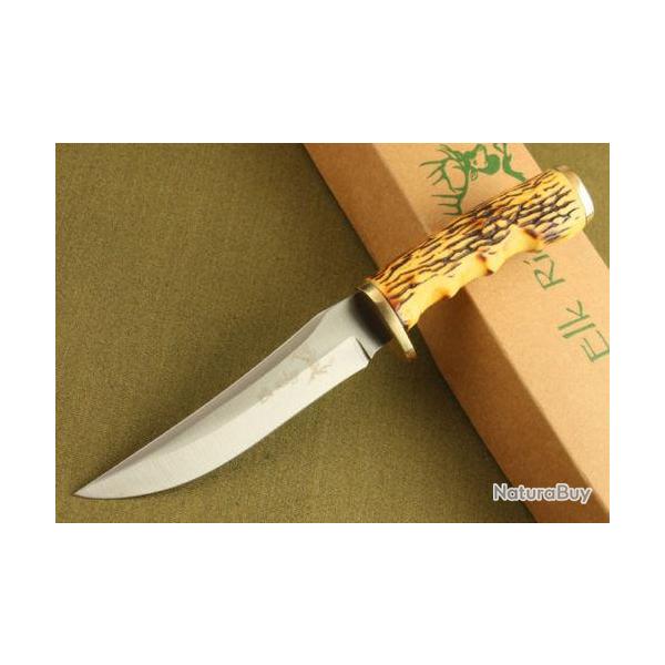 Superbe Couteau chasse camping pche manche type os de cerf de 22,5 cm