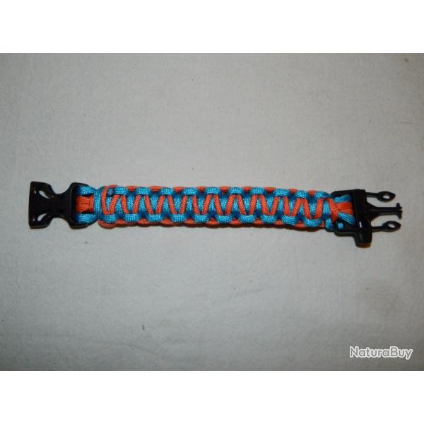 Bracelet paracorde 22cm avec sifflet d'urgence- orange et bleu