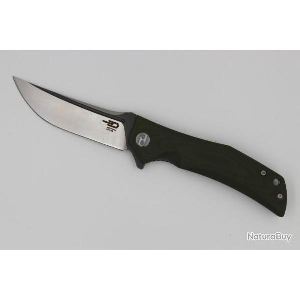 Couteau Bestech Knives Scimitar Lame Acier D2 Manche Green G-10 Linerlock BTKG05B2