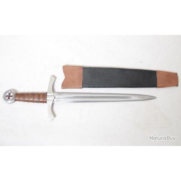 Dague Templire de Combat forge avec fourreau cuir Motif Rond cercl rouge et croix templier rouge
