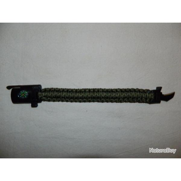 Bracelet de survie paracorde avec lame + sifflet boussole firesteel - kaki