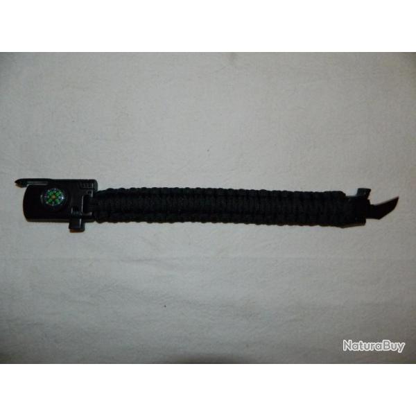 Bracelet de survie paracorde avec lame + sifflet boussole firesteel - noir