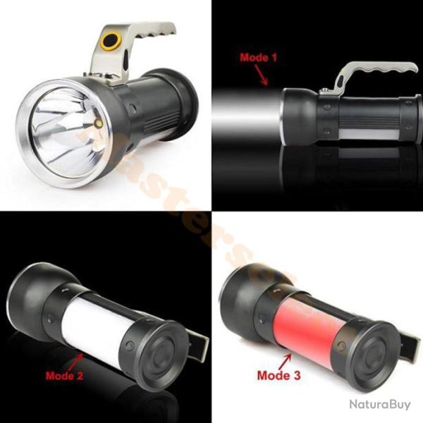LAMPE PROJECTEUR A LED T6 CREE A MAIN DE SECOURS RECHARGEABLE SECTEUR VOITURE OU A POSER LANTERNE