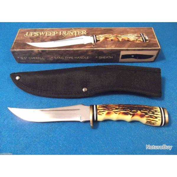 Lot de Couteaux 3 de Chasse Lame Acier Inox Manche Abs Bois de Cerf Etui Nylon CN210914