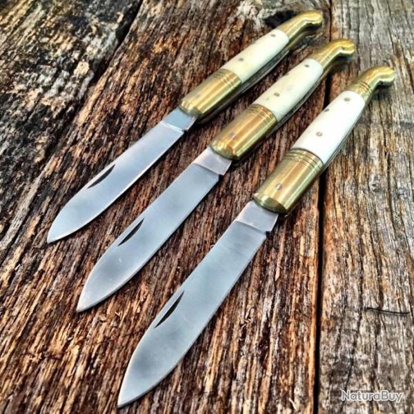 Lot of 3 Couteau Old Fashion Lame Acier Inox Manche Os Blanc fa�on Ivoirine PA2884BO