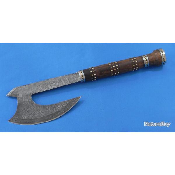 Hache De Viking de Raagnar Lame Damas 256 Couches Manche Bois Etui Cuir DM1107